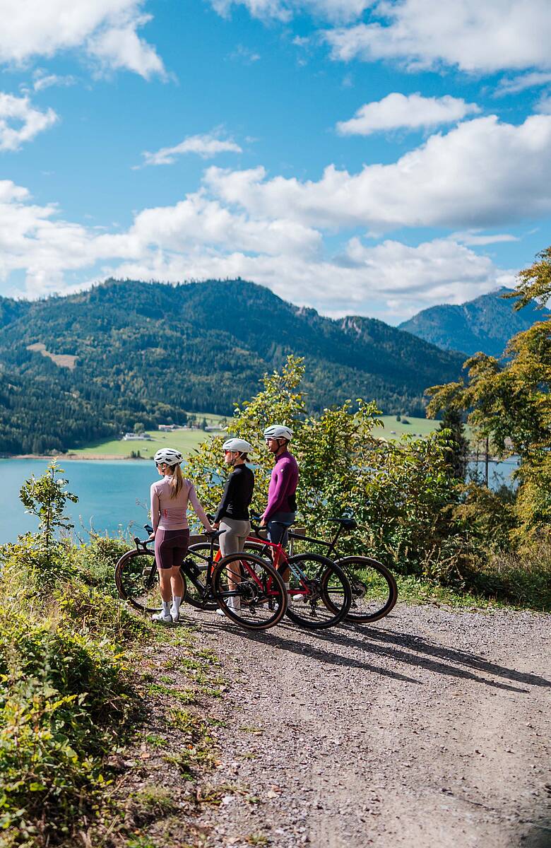 Gravelbiker unterwegs rund um den Weissensee – abwechslungsreiche Naturkulisse zwischen See, Wald und Almwegen.